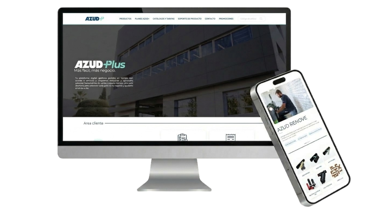 Vista de la plataforma AZUD Plus en portátil y móvil